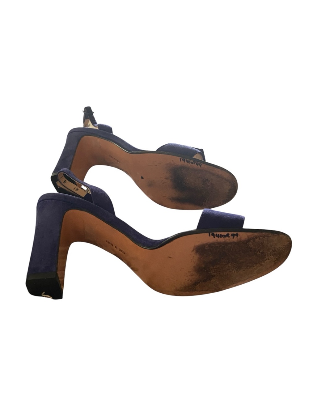Vintage y2k Salvatore Ferragamo Blue Suede Slingback Block Heels Silver Buckle - Picture 9 of 16
